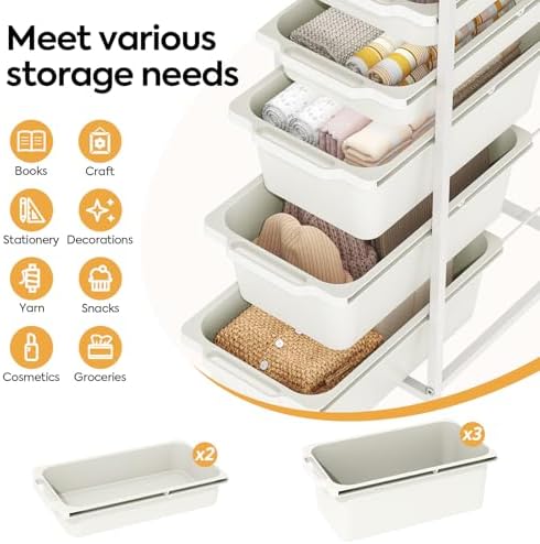 KINGBOARD Slim Rolling Cart with 5 Drawers, Metal Utility Storage Cart - Image 3