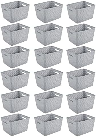 Sterilite Tall Basket, Woven Plastic Storage Organizer Bin, Cement, 18-Pack by Sterilite