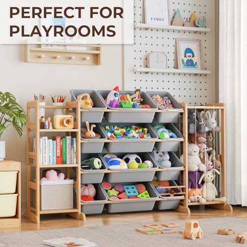 Toy Storage Organizer with Bookshelf and Stuffed Animal Storage - Kids Playroom Organization with 3 Shelves and 12 Bins - Toddler Living Room Toy Box for Collections - Nursery Bedroom Decor Essential - Image 3