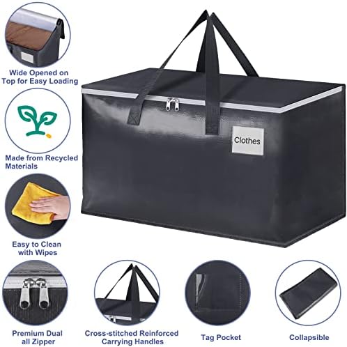 StorageRight Heavy Duty Moving Boxes-Moving Bags with Zipper, Reinforced Handles and Tag Pocket-Collapsible Moving Supplies-Totes for Storage Great for moving, Storage and Travel 93L(Gray-10 Pack) - Image 3