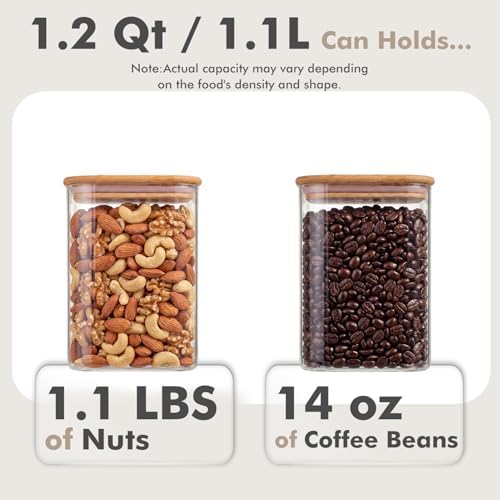 6-Pack 1.2Qt Rectangle Glass Storage Jars with Bamboo Lids - Image 3