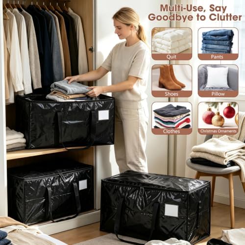 6Pcs Heavy Duty Extra Large Moving Bags Black Storage Totes Fold Flat - Image 5