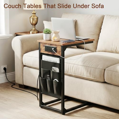 AMHANCIBLE C Shaped End Table with Charging Station, TV Tray - Image 4