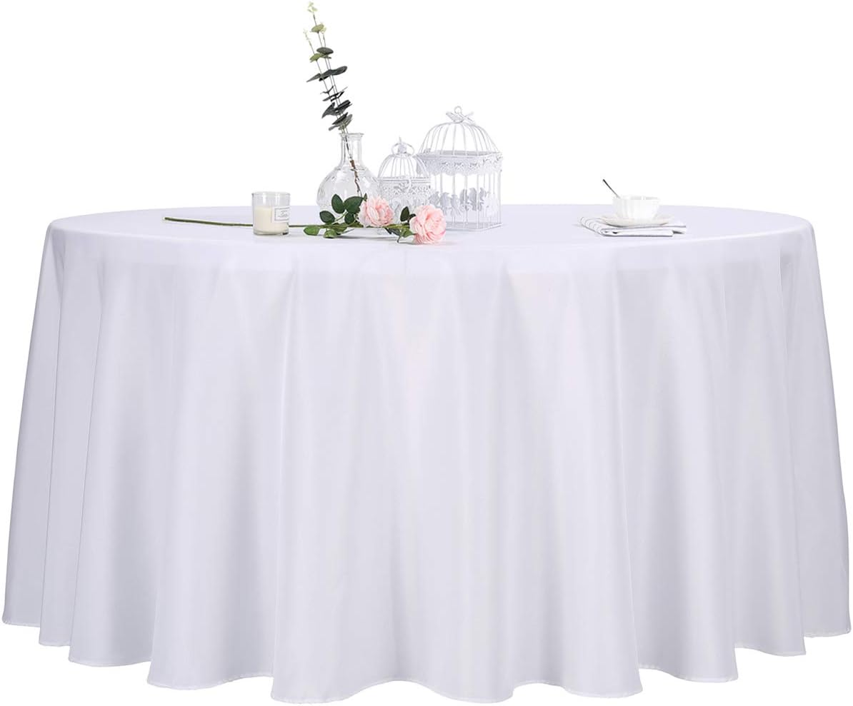 Ascoza 2pack 120 Inch White Round Tablecloth in Polyester Fabric for Wedding/Banquet/Restaurant/Parties