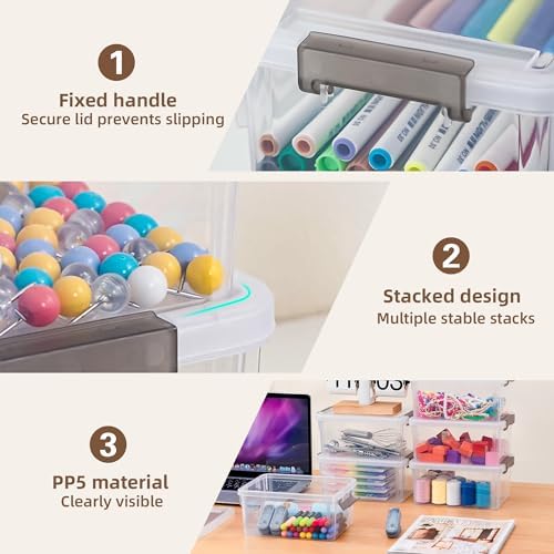 Small Storage Bins with Lids 3.2 QT Plastic Storage Containers for Organizing Stackable Clear Storage Boxes,Clear White(6 Packs) - Image 3