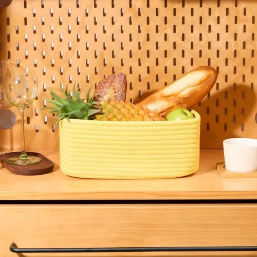 MiniArk Small Storage Baskets for Organizing | Closet Organizer Bins | Shelf Toy Basket | Woven Rope Baskets | Cube Decorative Box | Shallow Basket | 11.5x7.5x4.7” | 3 Packs Yellow - Image 5