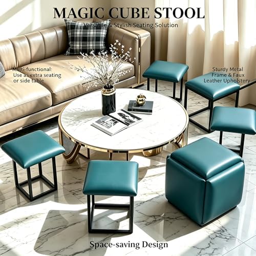 5 in 1 Nesting Leather Ottoman,Stylish Foot Stool with Wheels Living Room - Image 4