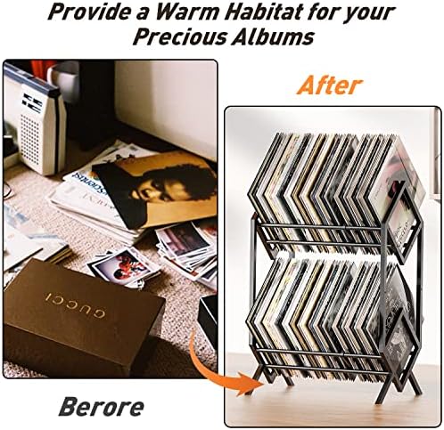 RUILALIFE 2-Tier-Vinyl-Record-Storage-Holder With Dividers, 200 LPs Albums Storage Rack Shelf, Steel Music Records Display Shelf Organizer For Book, Magazine, Files - Image 5