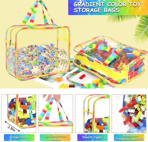 6 Packs Large Toy Storage Bags with Labels, Reusable Clear PVC Board Game Storage, Travel Waterproof Organizer Bags with Zipper Large Capacity (Gradient Color) - Image 3