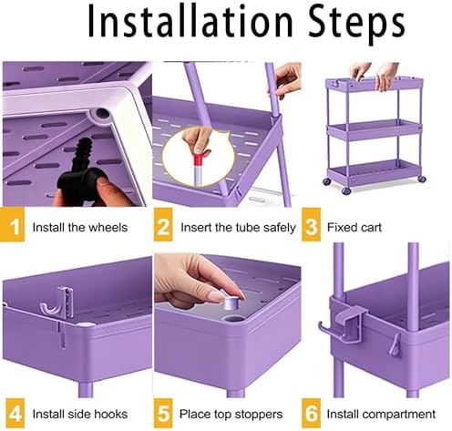 SPACELEAD Slim Storage Cart 3 Tier,Bathroom Organizer Rolling Utility,Mobile Shelving Unit Slide Out for Office, Kitchen, Laundry Room & Narrow Places,Purple - Image 3