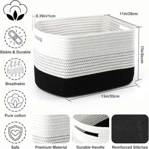 4 Pack Storage Baskets for Organizing, 13''Lx11''Wx8''H Woven Baskets for Storage Toys, Towels, Books, and Clothes, Cotton Rope Basket for Shelves with Handle - Image 2