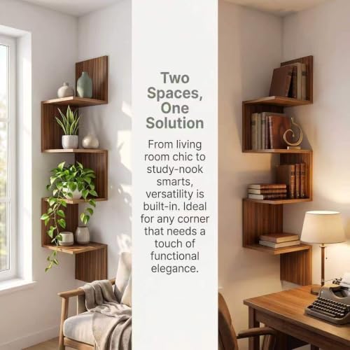Premium Bamboo Floating Corner 4-Tier,Corner Shelf Wall,7.8"Lx7.8"Wx40.1H - Image 4