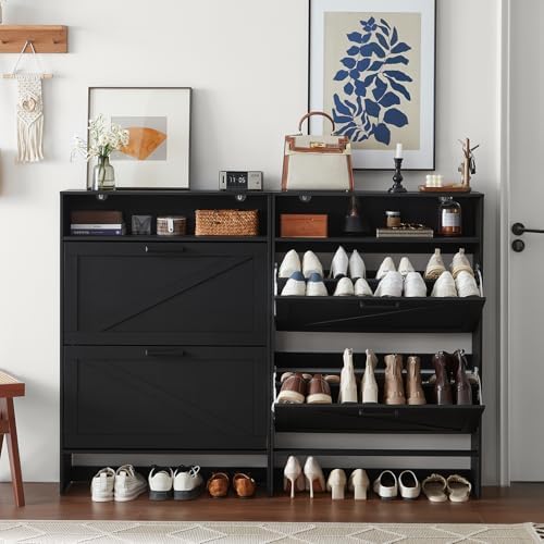 RWYHG Shoe Cabinet with 2 Flip Drawers, Narrow Entryway Organizer,Black - Image 6