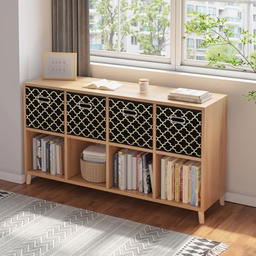Black Foldable Storage Cubes Bins, Fabric Storage Box Cubes Organizer Baskets with Dual Handles for Home Organizer,Set of 3,(Black Gold) - Image 5