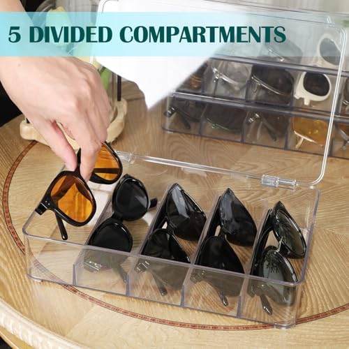 FORUP Sunglasses Organizer, Plastic Stackable Eyeglass Case Storage Organizer, Sunglass Glasses Storage Box with Hinged Lid - Image 3