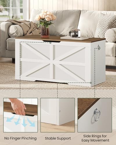 CHOEZON Storage Chest, 39.4" Toy Chest, Modern Storage Bench with Safety Hinge, Toy Box, Farmhouse Style, for Bedroom, Living Room, Walnut and White MCW10WL - Image 5