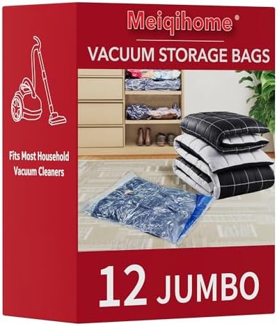 MEIQIHOME Vacuum Storage Bags, Space Saver Sealer Bags,Vacuum seal bags for clothing, Pillows, Comforters, Blankets, Bedding,Travel,12 Jumbo by MEIQIHOME