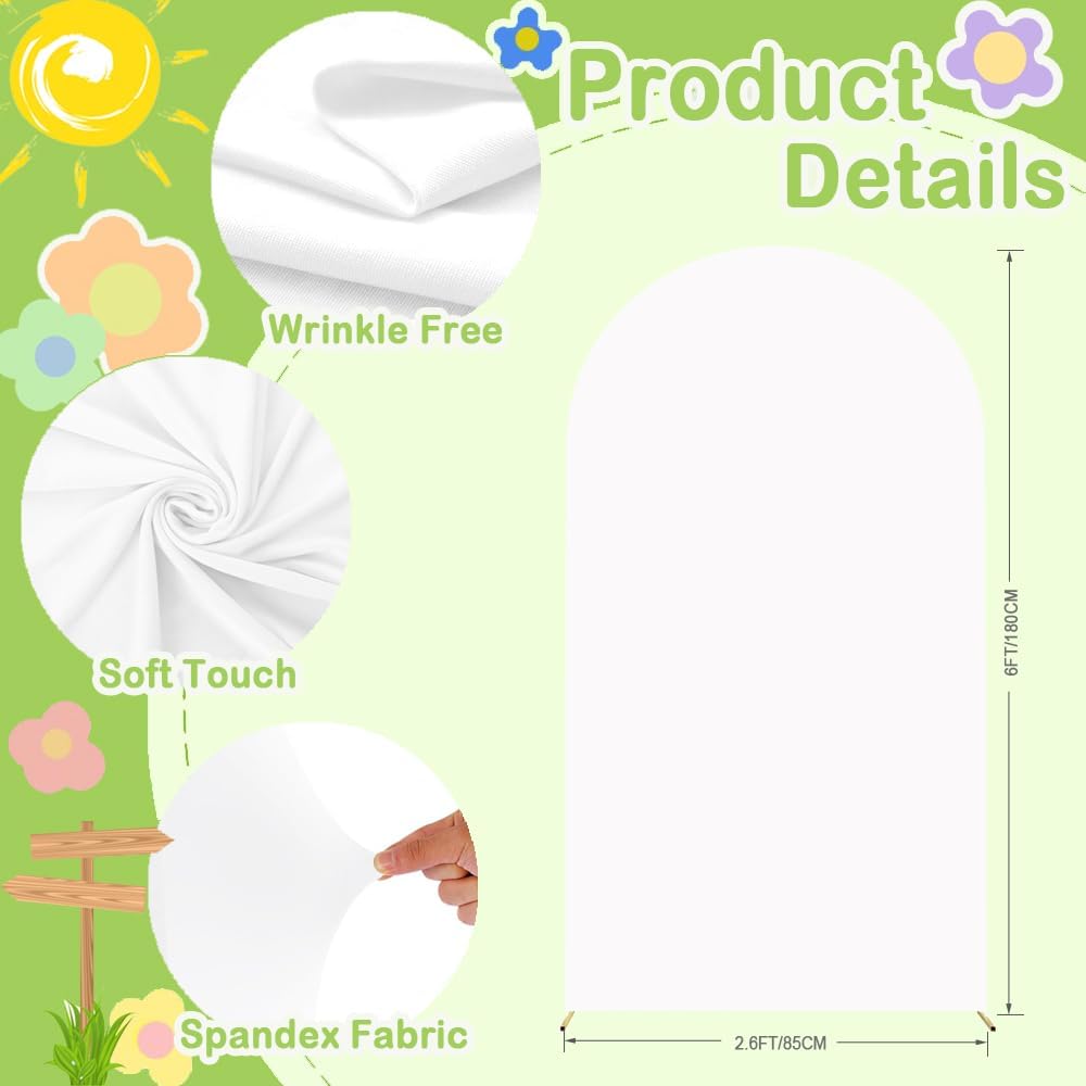 White Arch Cover - 6ft Backdrop Fabric Spandex for Wedding Arch Stand Frame - Round Top Chiara Cover for Birthday, Bridal Shower, Prom, Balloon Party Ceremony