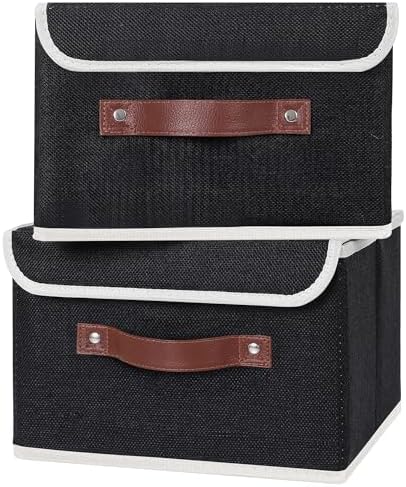 ANMINY Fabric Storage Box Bins with Lids, Black, 10"x8"x7", 4 Pack - Image 2