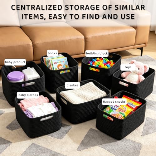 4 Pack Storage Baskets for Organizing, 13''Lx11''Wx8''H Woven Baskets for Storage Toys, Towels, Books, and Clothes, Cotton Rope Basket for Shelves with Handle - Image 6