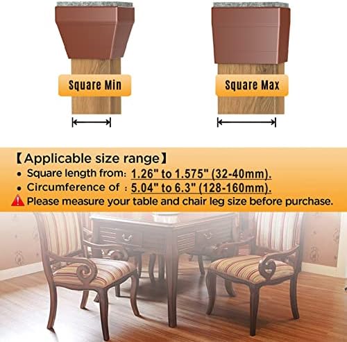 Square Chair Leg Protectors for Hardwood Floors, 16 Pcs Silicone Felt Furniture Leg Cover,(Brown 1 1/2"). - Image 2