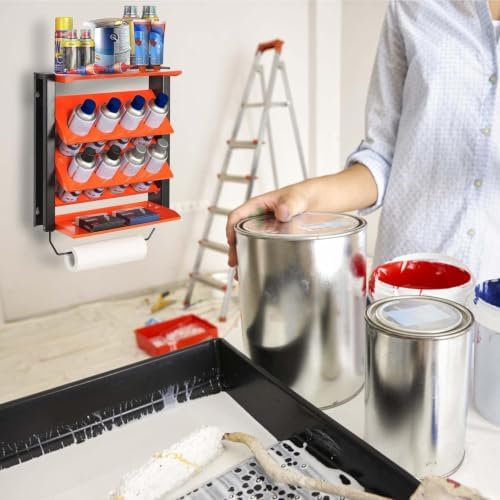 Spray Can Holder, Wall Mount Paint Bottle Organizer 8 Holes & 2 Shelves - Image 6