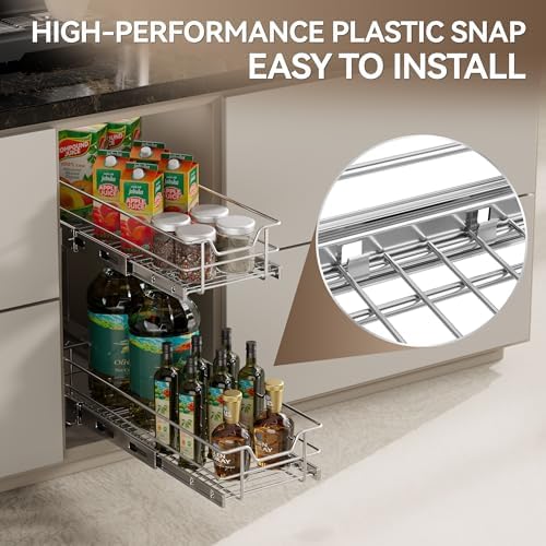 2 Tier Pull Out Cabinet Organizer 9" W X 17" D, Chromed, Full Slide Out - Image 3