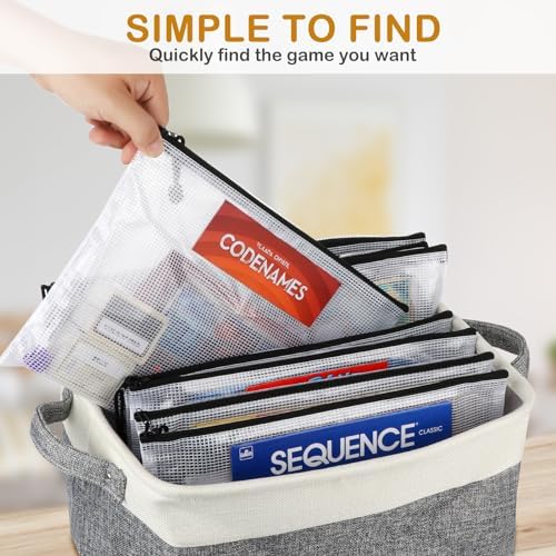 Board Game Storage Kit Include Storage Basket and 10pcs Zipper Bags, Board Game Organizer with Writable Stickers and Dispensing, Suitable for Puzzle Storage, Toys, Document (1 Pack-Grey) - Image 5
