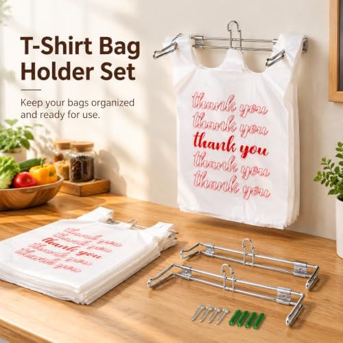 Lawei 2 Pack T-Shirt Bag Rack, Wall Mount Iron T-Shirt Bags Holder for Plastic Bags, Hanging Bag Holder/Dispenser for Grocery Store, Restaurant, Farmers Market, Retail Store and Business, 6 Inch Arms - Image 4