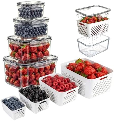 Berry keeper Fruit Storage Containers for Fridge with Removable Colander by Unknown
