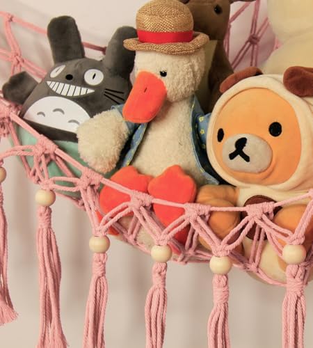 Stuffed Animal Storage Hammock Corner with LED Light - Toy Hanging Organizer Plushie Net - Pink Room Decor for Teen Girls - Cute Bedroom Aesthetic Nursery Kids Baby Toddler - Image 4