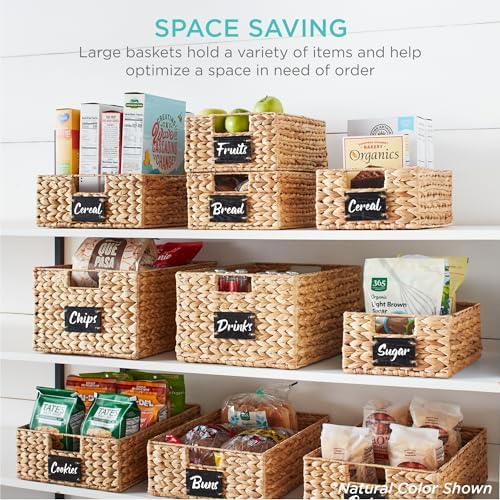 Best Choice Products Set of 4 16x12in Large Water Hyacinth Pantry Baskets, Woven Organizers w/Chalkboard Label, Chalk Marker - Black - Image 4