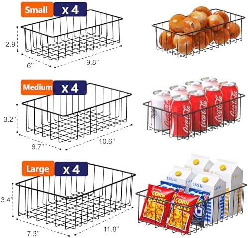 Joben Oligey 12 PACK (3 Szie) Small Wire Storage Baskets for Organizing,Pantry Organization Bins for Cabinets, Metal Basket for Kitchen, Bathroom Organizer (Black) - Image 2