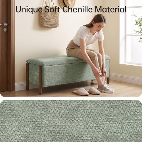 Usaint 47" Fabric Upholstered End of Bed Storage Ottoman Bench, Light Green - Image 6