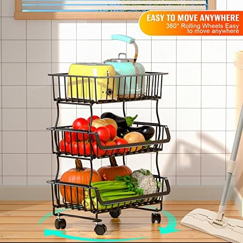 3-Tier Rolling Pantry Organizers and Storage Cart with Wheels – Stackable Wire Snack Cart for Kitchen, Pantry Shelves and Storage Rack for Fruit, Vegetables, Onion, Potato, 1 Pcs - Image 7