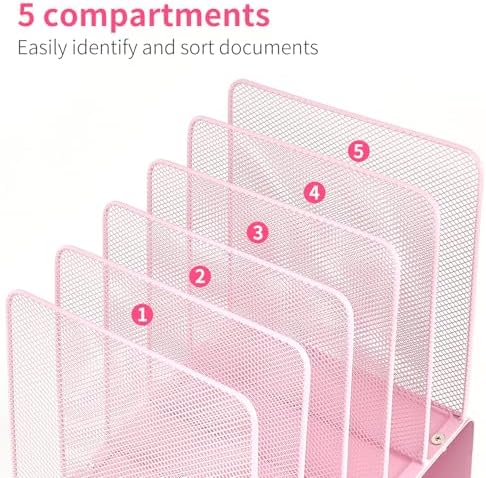 LEKETREE File Organizer for Desk, Desk Organizer with 5-Section Vertical File Rack, Folder Organizer,Workspace Organizers (Pink) - Image 2