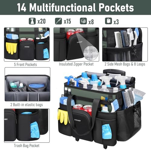 Ytonet Cleaning Caddy with Wheels, Extra Large Rolling Cleaning Caddy Bag - Image 2