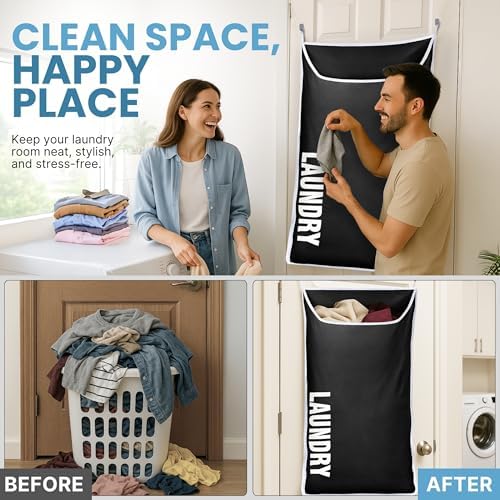 Hanging Laundry Hamper Bag XL 40x22", Space Saving over the Door Storage Bags, Behind the Door Hampers for Dirty Clothes & Wall Mounted Basket for Bathroom, Organizer for Small Room Spaces RV - Image 4