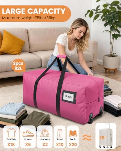 2 Pack Heavy Duty Moving Bags with Wheels, 92L Large Duffle Bag for Travel - Image 3