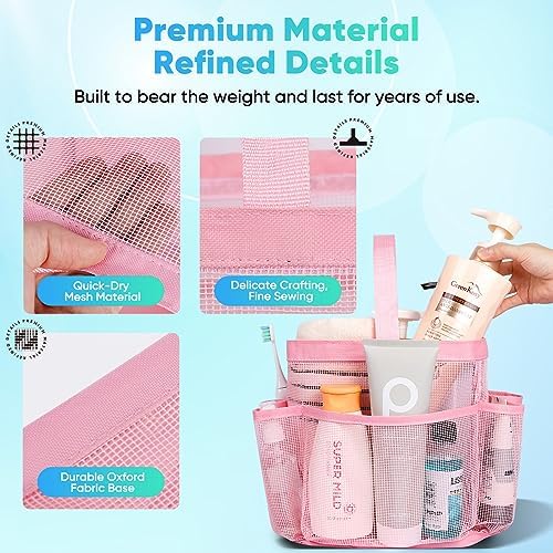 EUDELE Mesh Shower Caddy Portable for College Dorm Room Essentials,Portable Shower Caddy Dorm with 9-Pocket Large Capacity, Shower Bag for Beach, Swimming, Gym, Travel essentials, Pink - Image 5