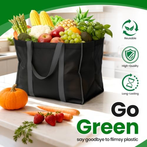 Reusable Grocery Bags for Shopping with Long Handles, 3 Pack, Black - Image 6