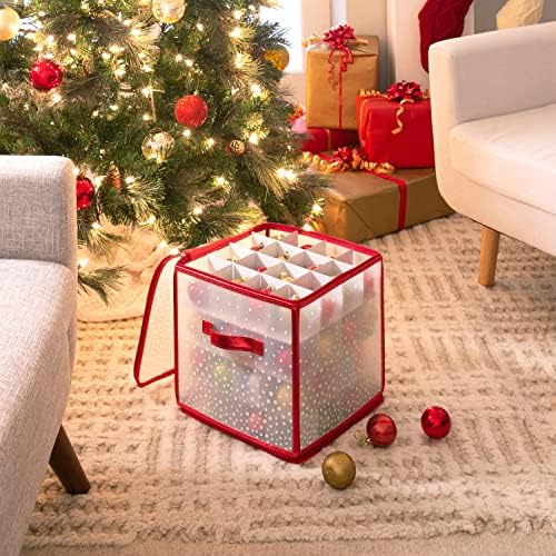 Simplify 64 Count Ornament Storage Box | Plastic | Decorative Organizer | Storage Bin | Red | L12 x W12 x H12 - Image 5