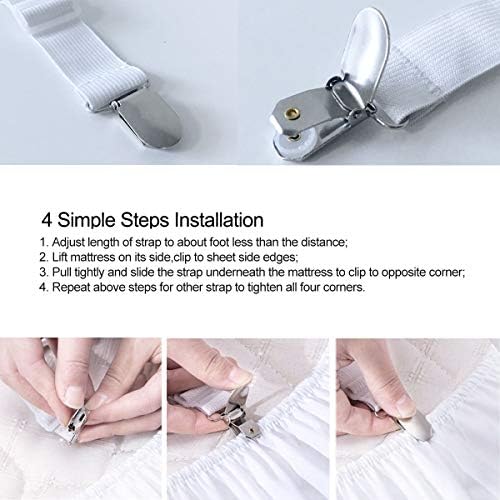 Sheet Fasteners Suspenders Straps - Adjustable Crisscross Bed Sheets Holder Clips Elastic Band Sheet Keeper Stays Grippers,2Pcs/Set White - Image 6