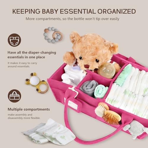 Diaper Caddy Organizer - Large Baby Caddy Organizer with Handle (Pink) - Image 4
