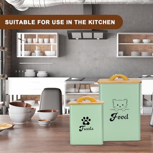 Cat Food Storage Container with Scoop, 2PCS Cat Food Storage Container with Lids Airtight, Cat Treat Jars for Kitchen Counter-7+3Lbs, Cat Cookie Jar for Storage,Saga Green - Image 2