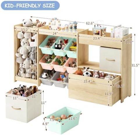 EXPERLAM 5-in-1 Toy Organizer, Plush Holder, 9 Multi-Color Bins, Toy Chest - Image 2