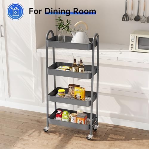 NEWBULIG 4-Shelf Metal Rolling Storage Utility Cart with Lockable Wheels - Image 6