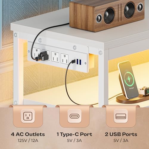 Huuger LED TV Stand for Bedroom, 55 Inch Fabric Dresser with Power Outlets, Entertainment Center for 60, 55, 50 Inch TV, 6 Drawer Dresser for Bedroom, Chest of Drawers with Shlef, PU Leather, White - Image 5