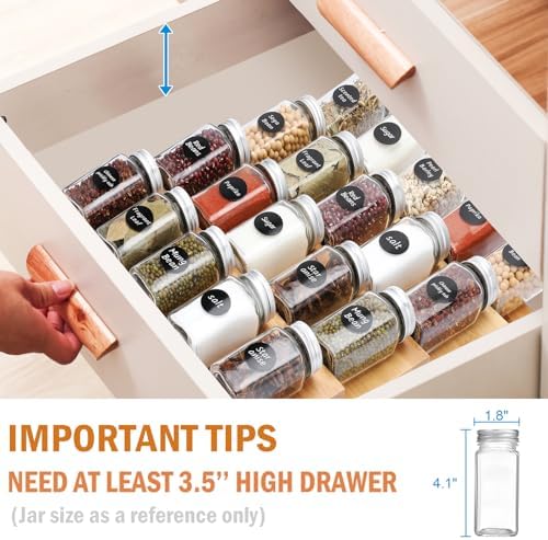 Bamboo Spice Drawer Organizer, 4 Tier Expandable From 13" to 26" - Image 6