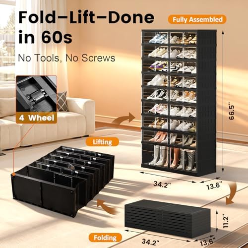 SYNCVIBE Foldable Shoe Rack Organizer, 9-Tier, 36 Pairs, 34.2" Wide, Black - Image 2